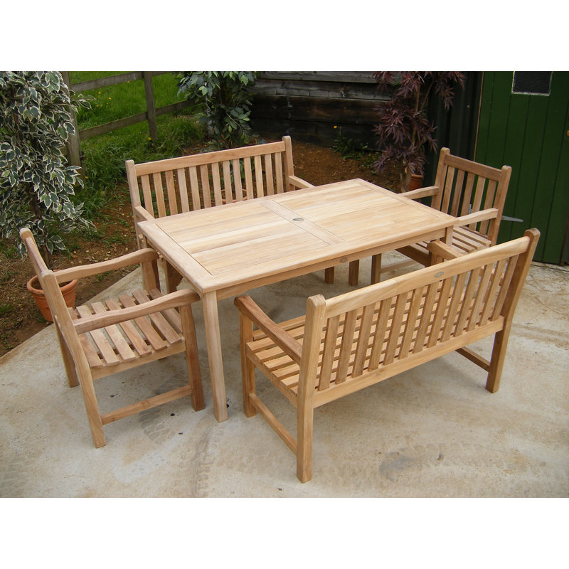 6 - Person Teak Wood Patio Dining Set with Rectangular Table