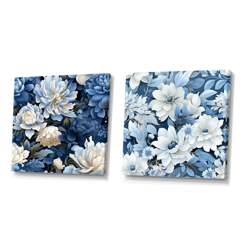 Annemasse - Ensemble de 2 décorations murales florales, Toile tendue, H 30 po x l 61 po x P 1 po