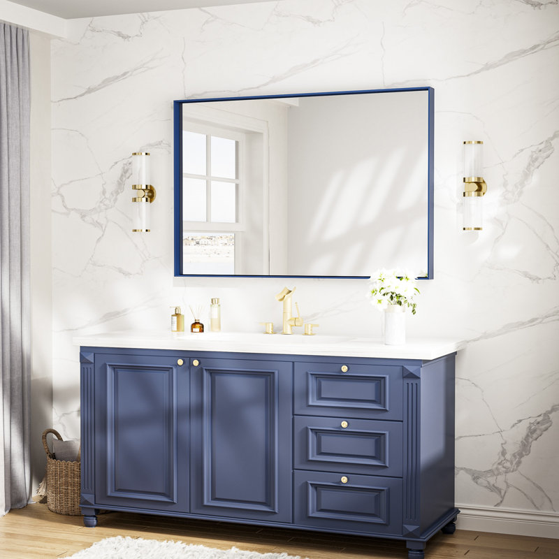 Miroir de vanité encadré / Miroir d'appoint, 48 po x 30 po, Bleu