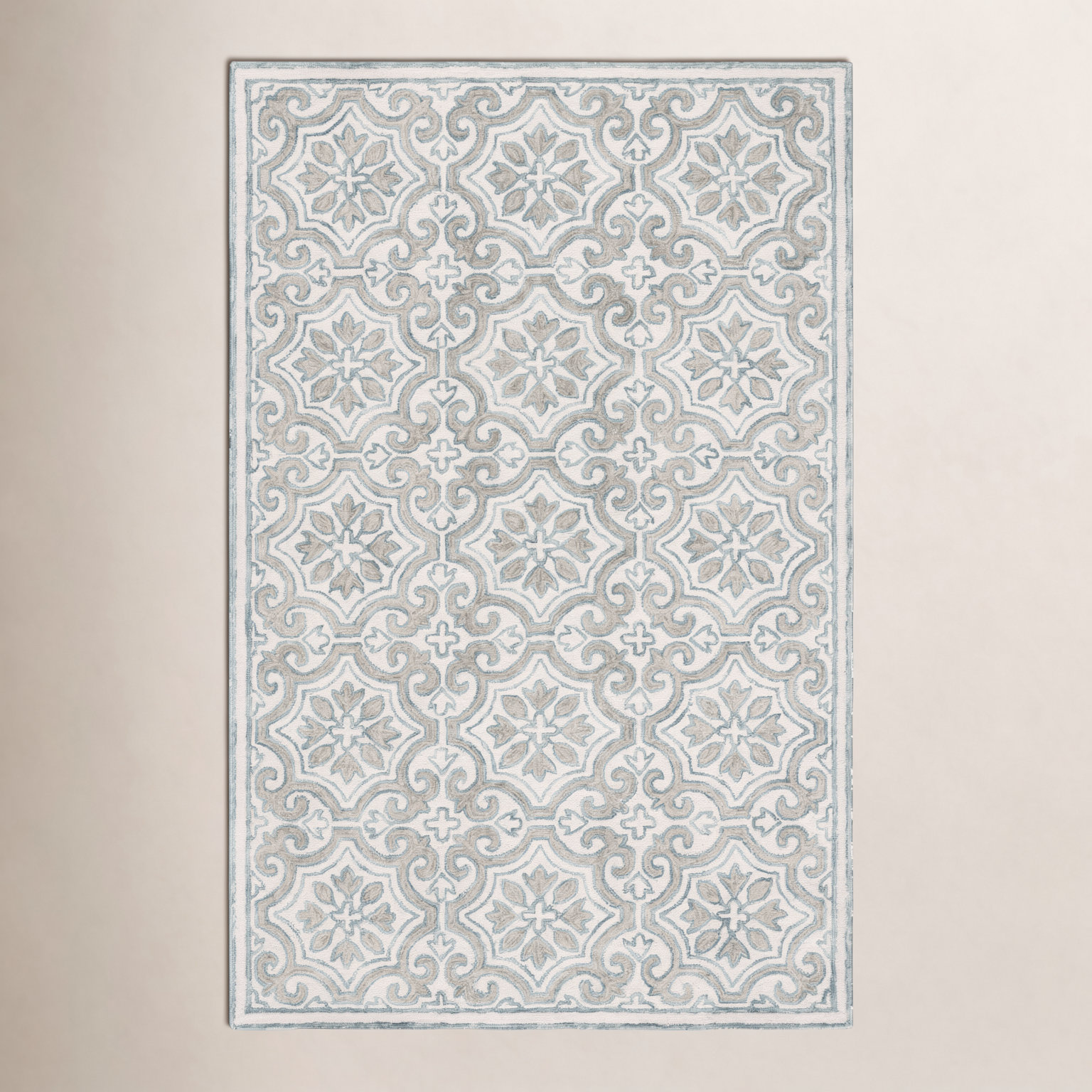 Hand-Tufted Wool Damask Rug, Rectangle 6' x 9'