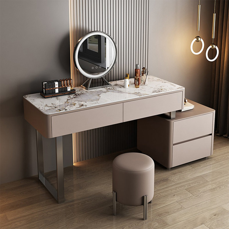 Coiffeuse avec miroir lumineux, 4 tiroirs, prise de courant