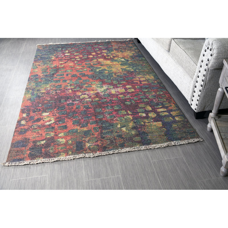 Tapis de zone rouge abstract fait main, Rectangle 4 pi x 6 pi