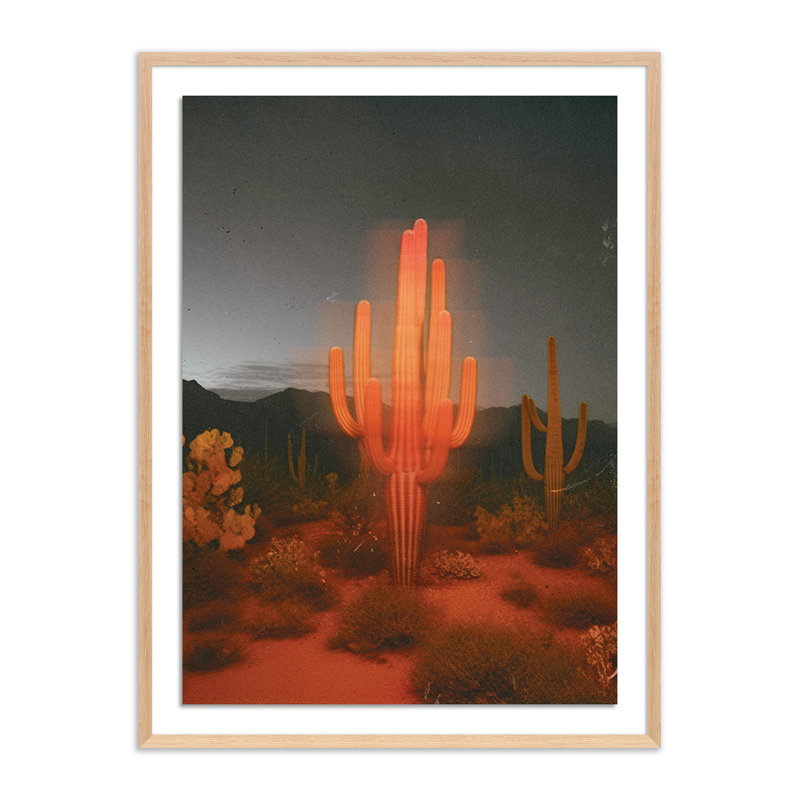 Glowing Saguaro Print by Coup D'Esprit, Yes, Light Brown Picture Framed, 40" H x 30" W x 2.5" D