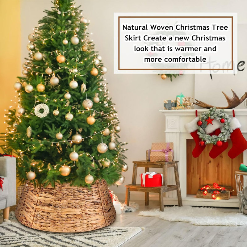 Woven Hyacinth Christmas Tree Collar Basket – Rustic Base Cover