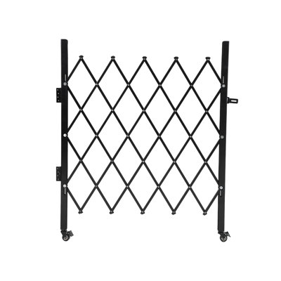 Barrière de sécurité pliante en acier robuste - verrouillable, roulettes pivotantes à 360 °, barrière à ciseaux extensible pour l'extérieur, jardin, cour, piscine, clôture - noire, H 87 po x l 85 po