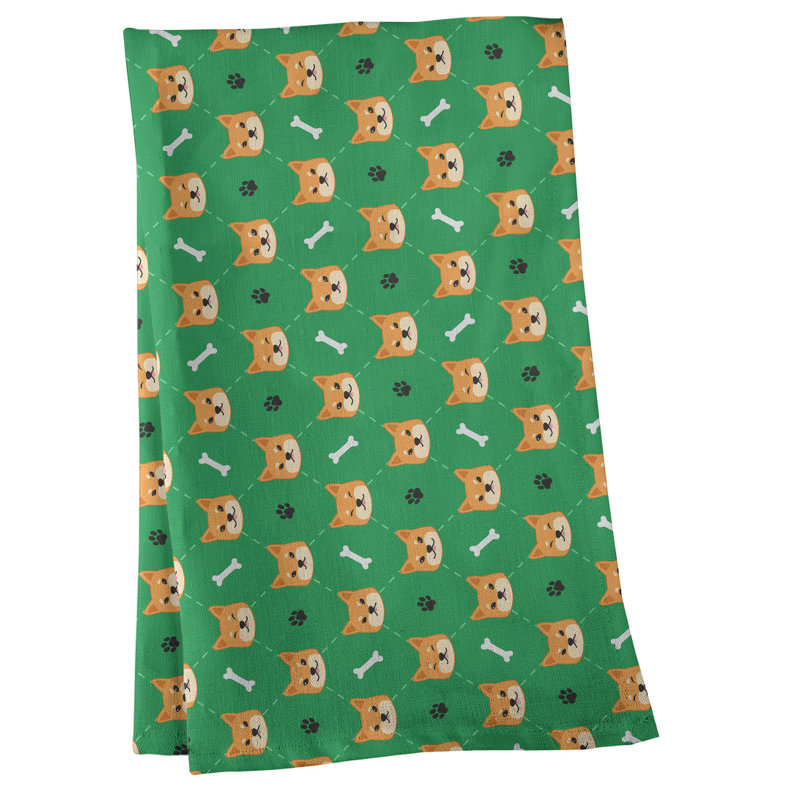 Serviette à thé à motif shiba shiba, Sergé de coton, Vert