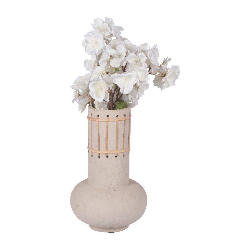 Boho Decorative Vase with Pottery Ecomix and Cane Accents - Handmade Woven Style Modern Versatile Statement Decor Piece