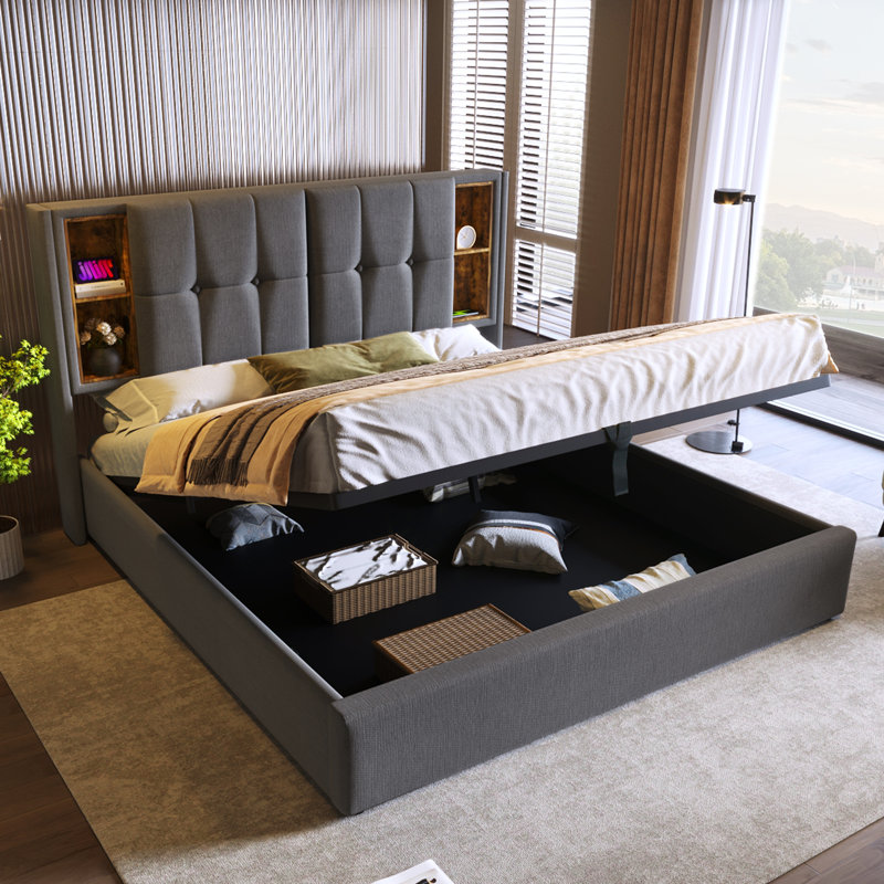 Solid Wood Bed, 150cm x 200cm, Grey