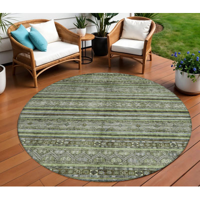 Tapis rond 8 po Olive Green Grey and Fern Green