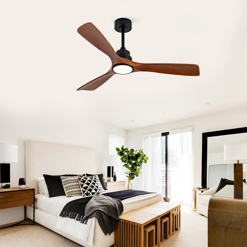 Ventilateurs de plafond en bois modèle 52 pouces avec lumières et télécommande, moteur à courant continu réversible, ventilateur de salon, chambre à coucher
