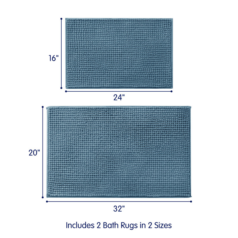 Ensemble de tapis pour salle de bain ultra doux en microfibre absorbante, L 32 po x l 20 po, ensemble de 2, Bleu grisâtre
