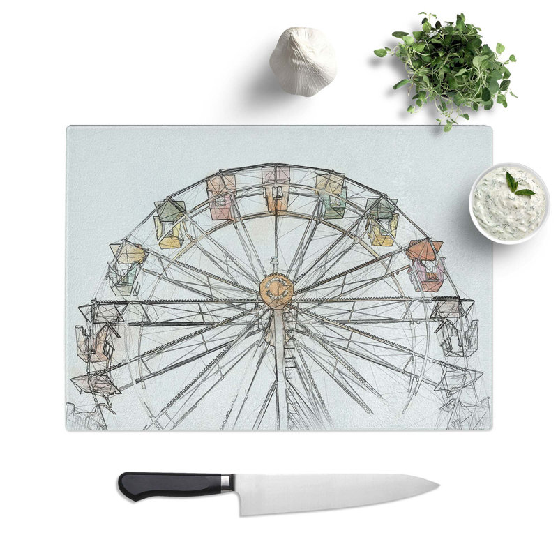 Tempered Glass Ferris Wheel Chopping Board, 28.5 cm W x 20 cm L