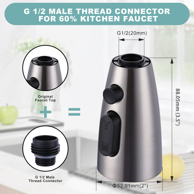 1/2 po Robinet de cuisine rétractable à 3 fonctions avec 9 adaptateurs, Nickel brossé