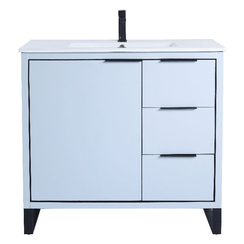 36" Single Bathroom Vanity Set, Satin Brass, Pastel Blue