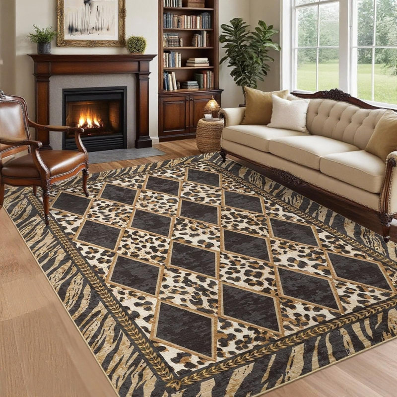 Leopard Rugs for Living Room 9x12 Washable Animal Area Rugs for Bedroom Non Slip Light Brown, Light Brown, Rectangle 9' x 12'