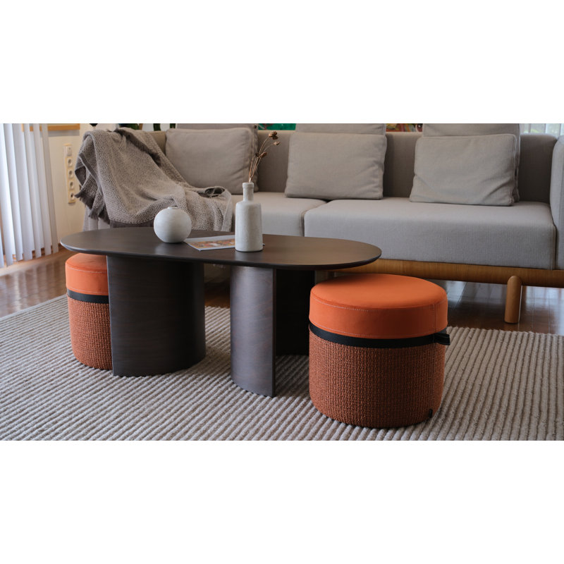 Kangaroo Solid Wood Coffee Table, Gray, Orange