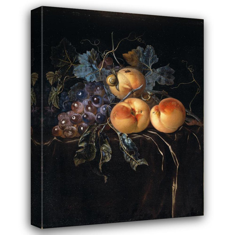 «Still Life with Peaches and Grapes» par william van aelst - Art mural sur toile tendue avec châssis, H 18 po x l 14 po