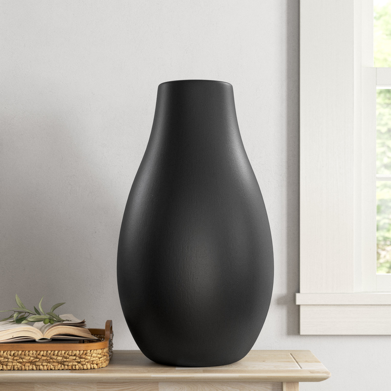 Mable Ceramic Table Vase, Black, 27.5" H x 15.5" L x 15.5"W 