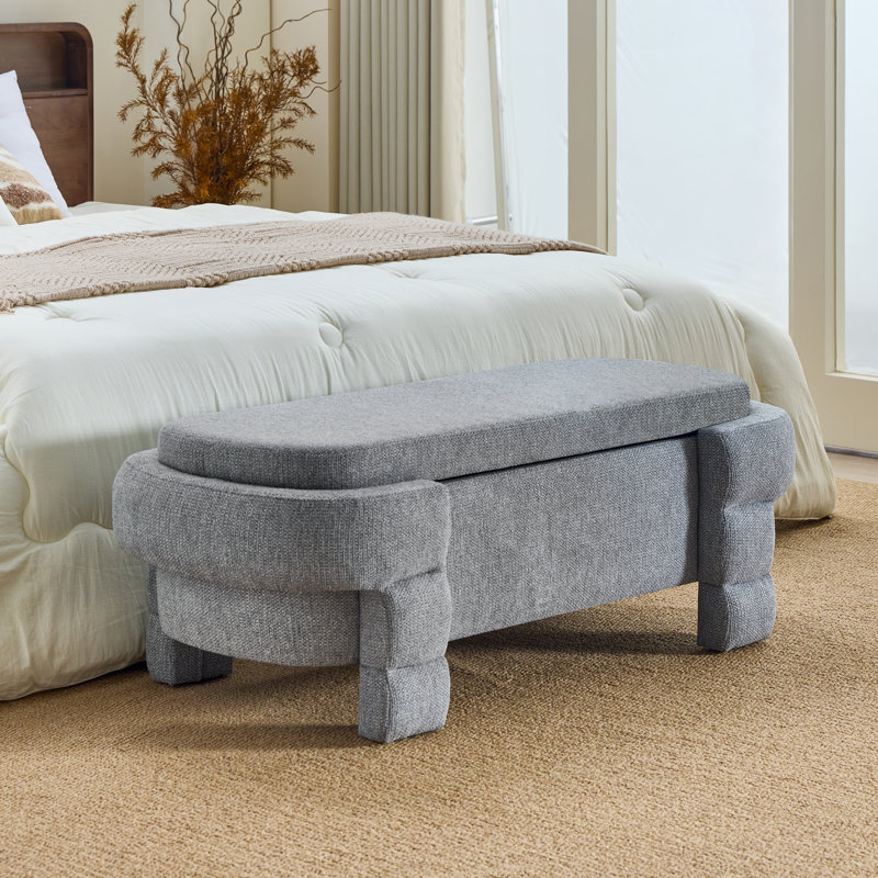 Repose-pieds de 48,8 po avec rangement, banc de rangement, banc de hall d'entrée rembourré avec sièges, repose-pieds à l'extrémité du lit, gris