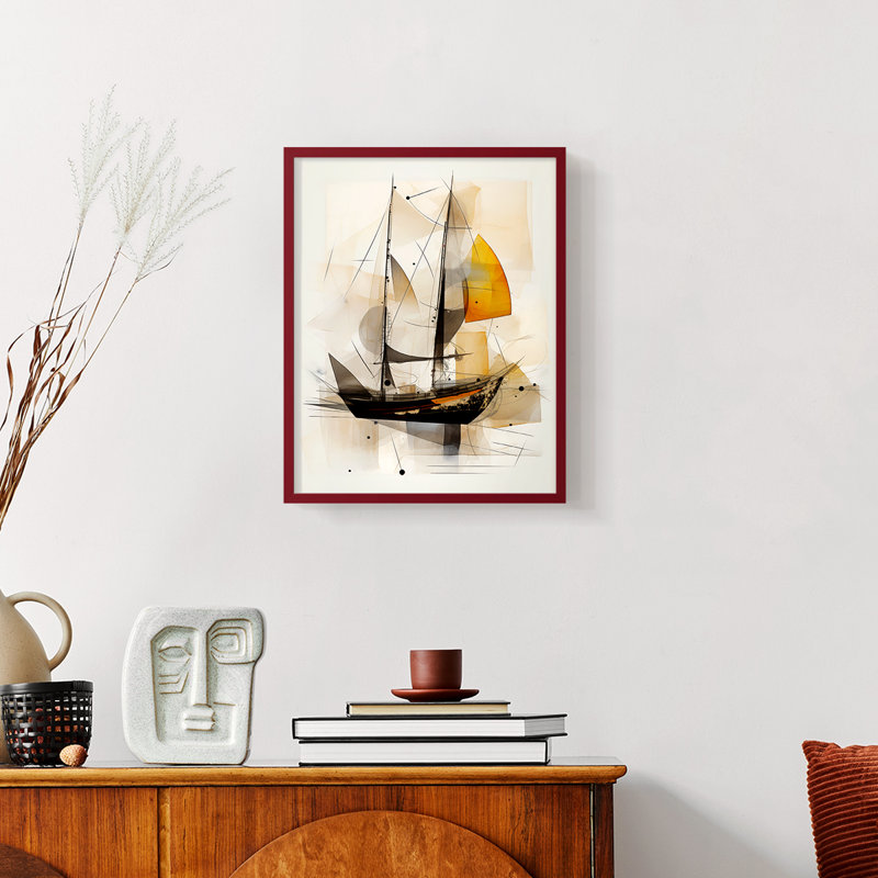 NAUTICAL Series CCCCLIIII - Impression encadrée de qualité supérieure - Prêt à être accroché - Aucun clou requis, Rouge