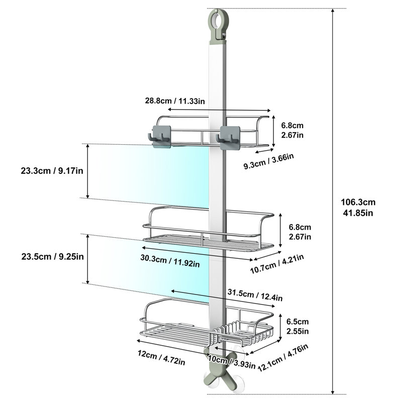 Shower Caddy Hanging Never Rust Shower Organizer Aluminum Over The Head Caddy With 2 Hooks For Razor/sponge Rack With Soap Basket - Silver