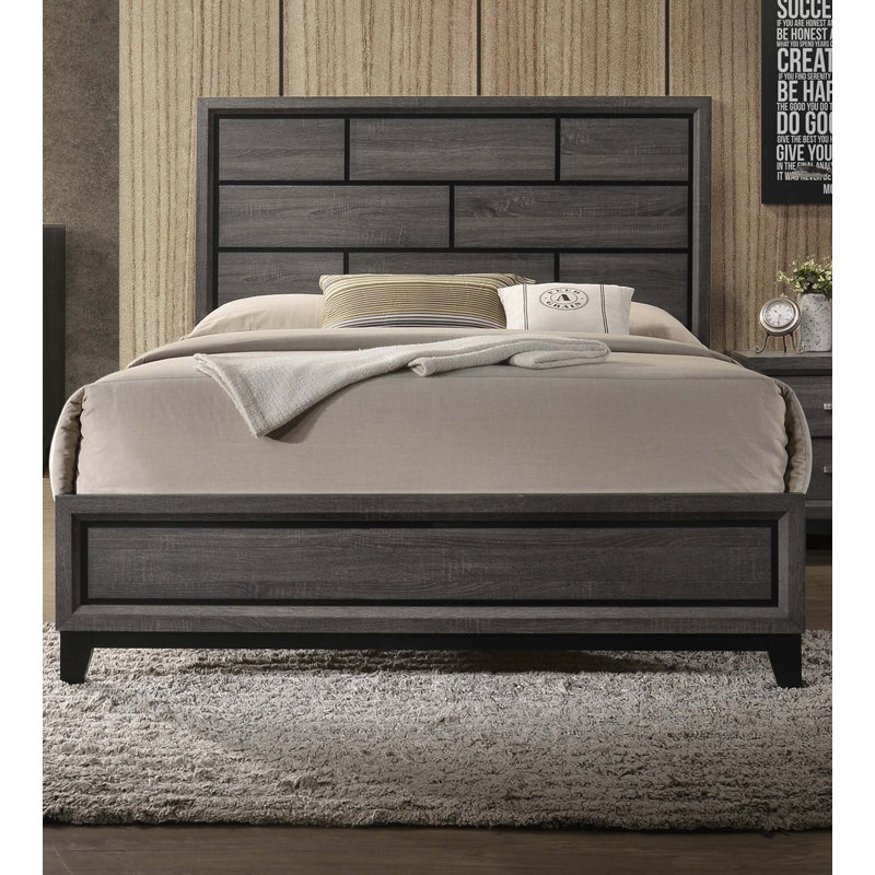 Grey Finish 1Pc Queen Size Panel Bed(Only Bed)