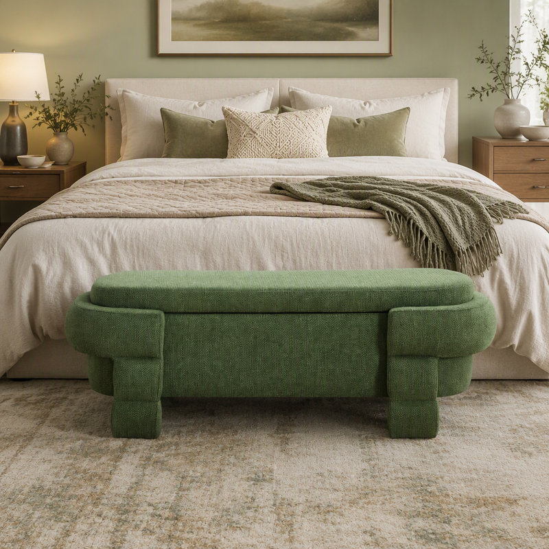 Pouf de rangement de 124 cm (48,8 pouces), banc d'entrée rembourré pour salon ou chambre à coucher, Vert