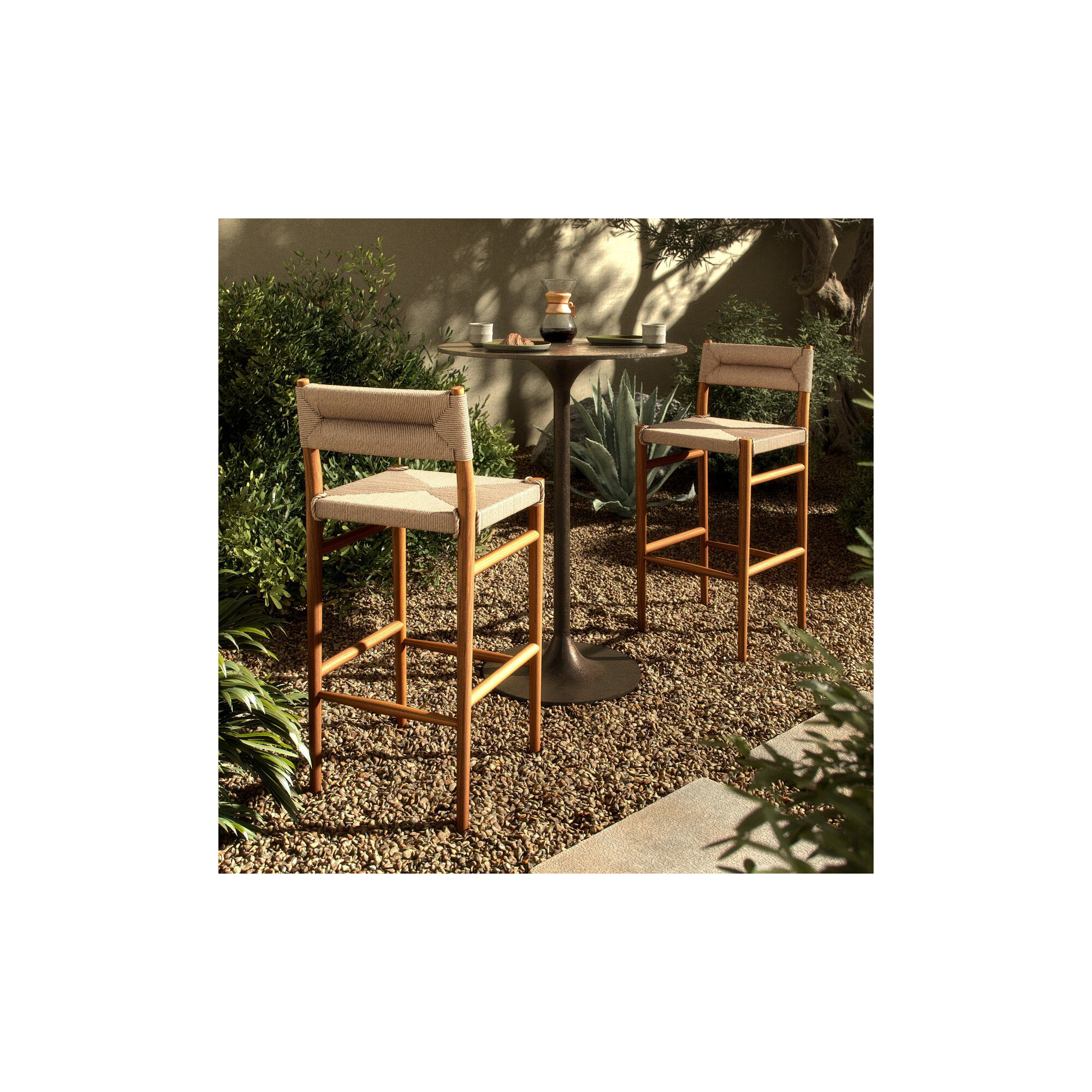 Teak Outdoor Bar Stool, Natural Teak, 30", Light Brown
