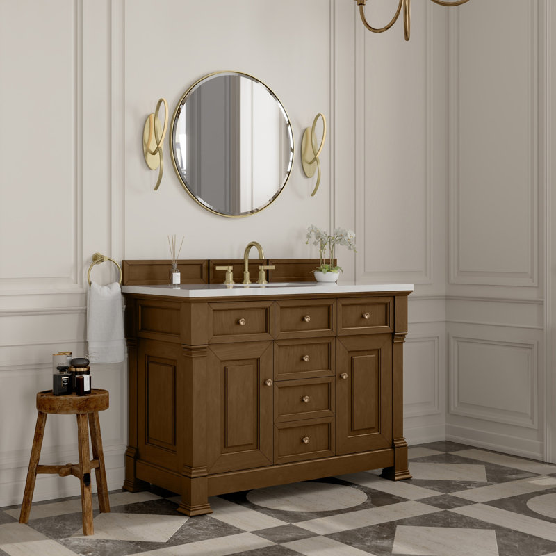 Brookfield 48'' W Single Vanity, White Zeus, Honey Oak, Widespread