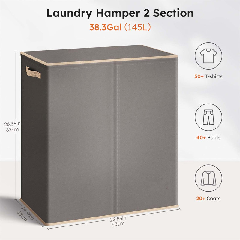 Bhargava Laundry Hamper with Handles, Fabric, 67 x 57 x 38, Grey Wood