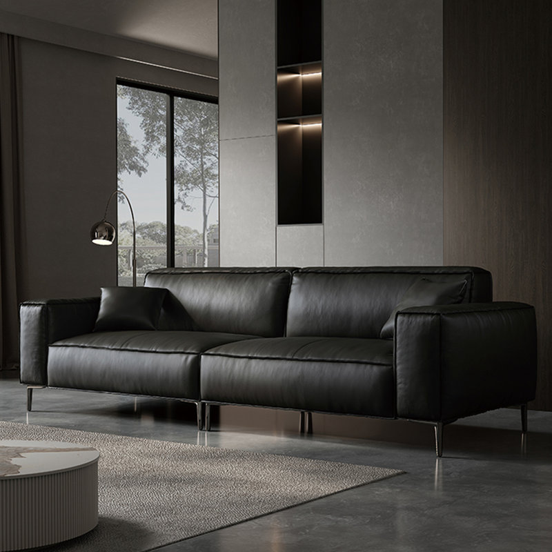 Canapé modulaire en cuir véritable, 4, H 29,92 po x l 110,24 po x P 37,4 po, Noir