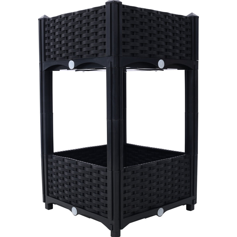 Outdoor Standing Planter - Elevated Garden Box With Drainage Black, 15.7"X15.7"X27.7" For Growing Veggies, Flowers, Herbs Raised Bed Enabled Grow A Variety Of Vegetables,