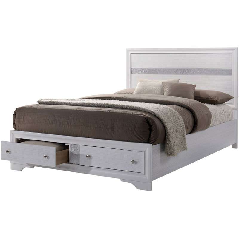 Lit plateforme avec rangement Lininger, Blanc, Grand