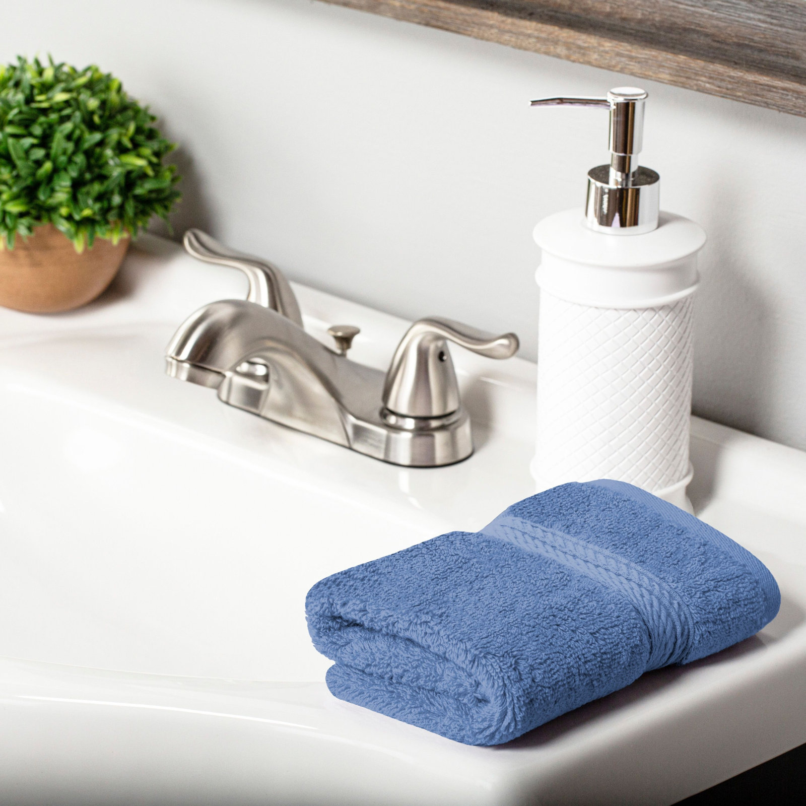 Egyptian Cotton Washcloth Set, Denim Blue, Washcloth - 6 Pack