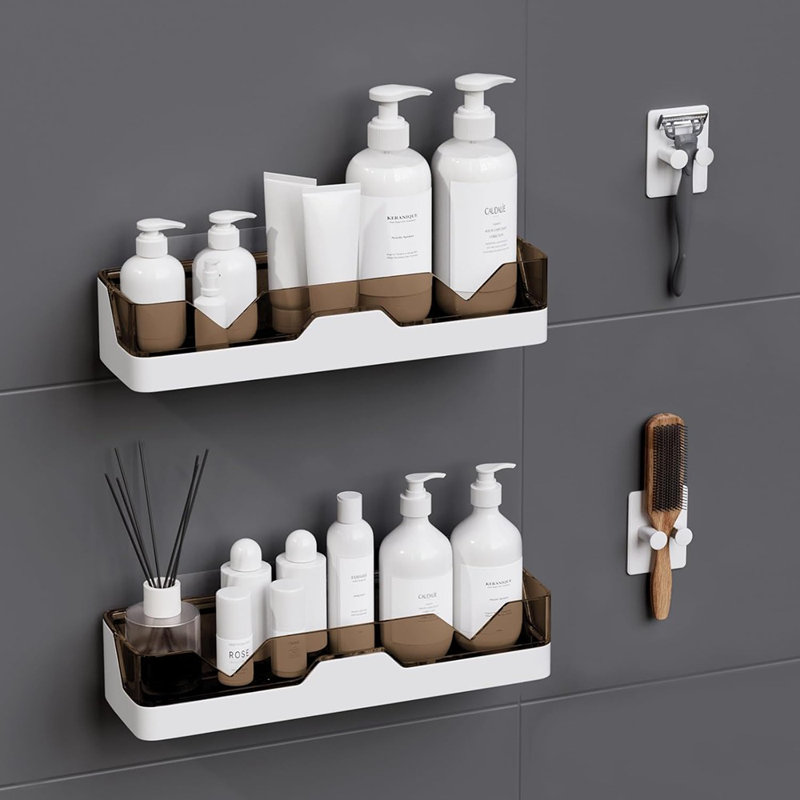 Serviteur de douche adhésif - Gris - Tablettes de rangement pour douche sans crochets avec rangement pour salle de bain et cuisine