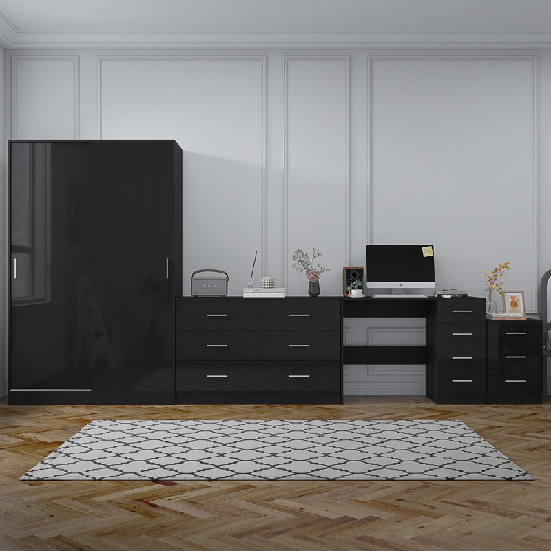 Eva Piece Bedroom Set, Black Gloss / Black Oak
