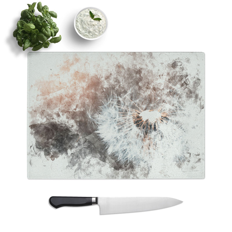 Tempered Glass Floating Dandelion Seeds Chopping Board, 28.5 cm x 39 cm