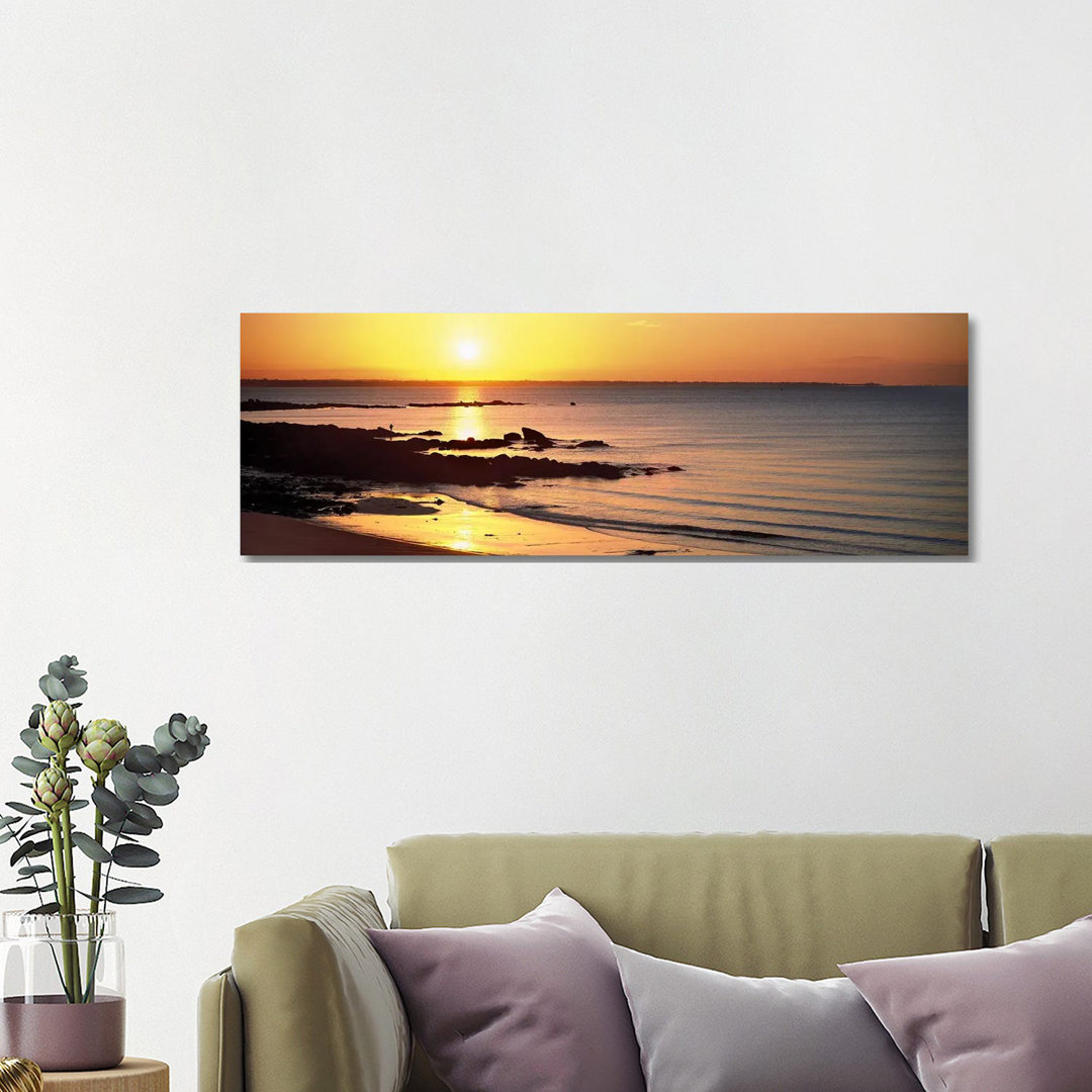 Sunrise Over The Beach, Beg Meil, Finistere, Brittany, France by Panoramic Images - Wrapped Canvas Panoramic Print