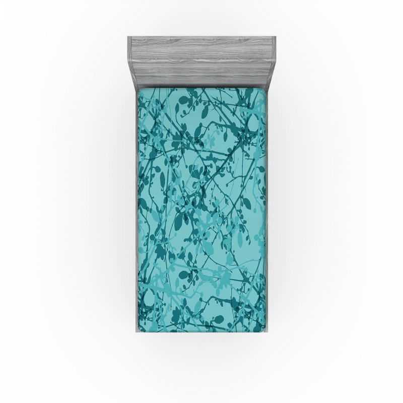 Drap-housse orange Ambesonne, Bleu sarcelle / turquoise abstrait / floral, Drap-housse pour lit simple TG
