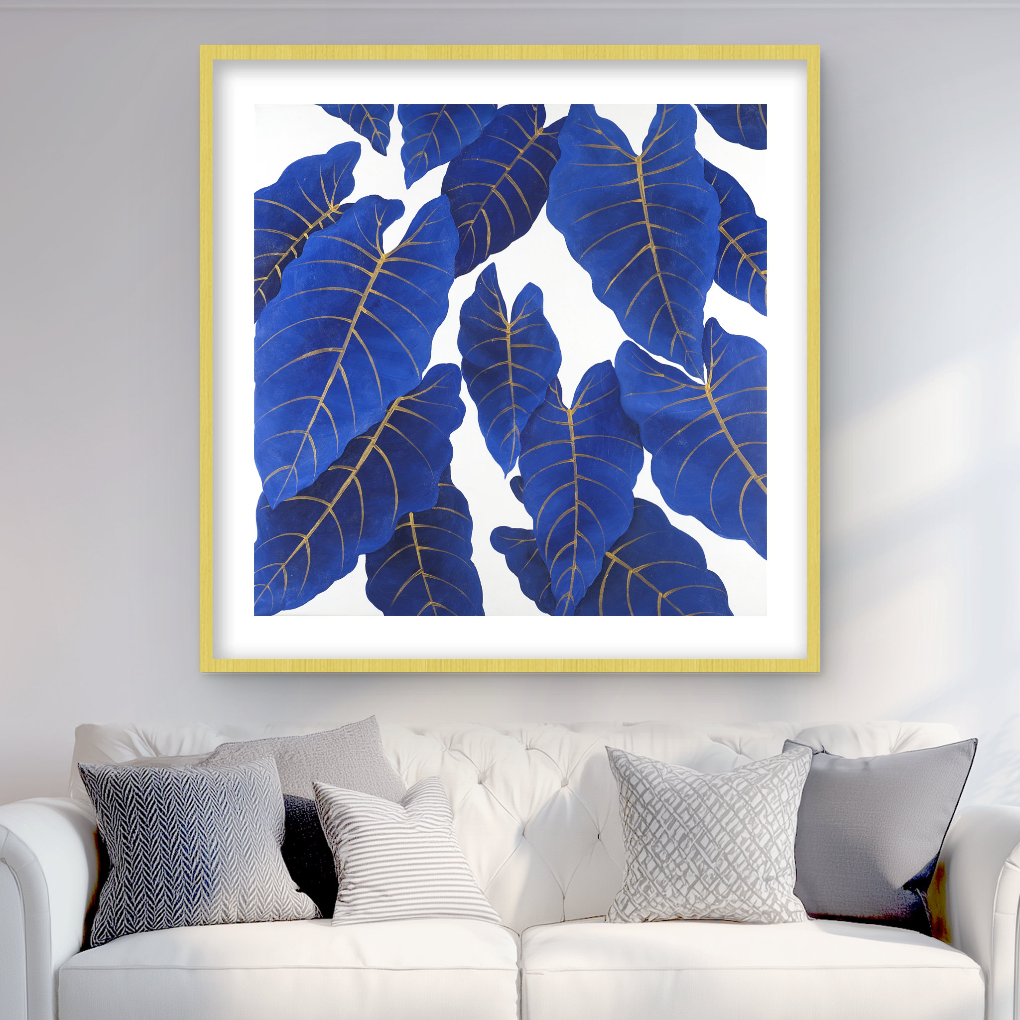 Lark Manor™ Tropical Abstract Blue Leaves - Framed Botanical Print ...