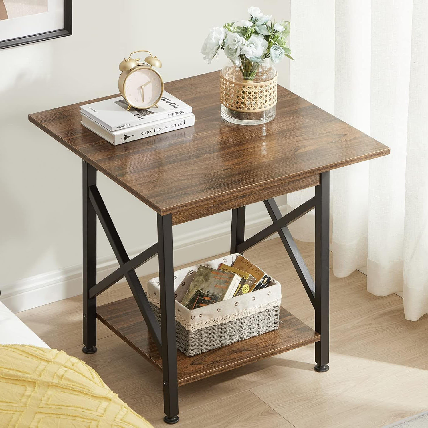 17 Stories 24 Inch Industrial Design Side Table With Storage Shelf For ...