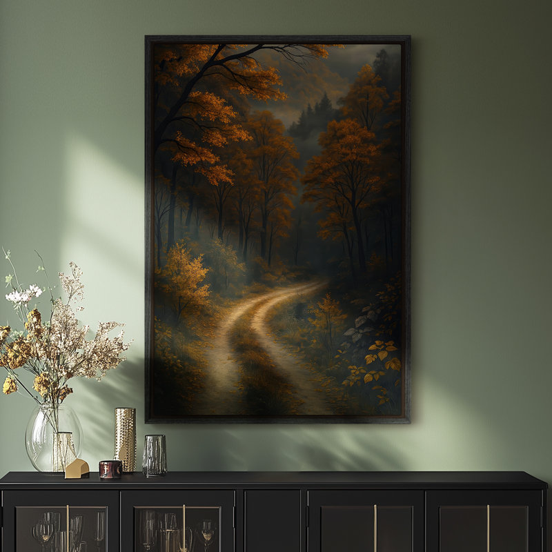 Art mural sur toile encadrée - Forêt d'automne, impressions murales pour chambre à coucher , Noir, H 24 po x l 16 po