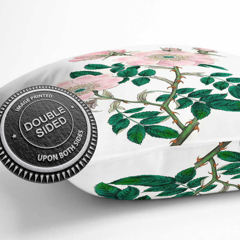 Pink Dog Rose Illustration Cushion with Filling, 40cm H x 40cm W x 15cm D