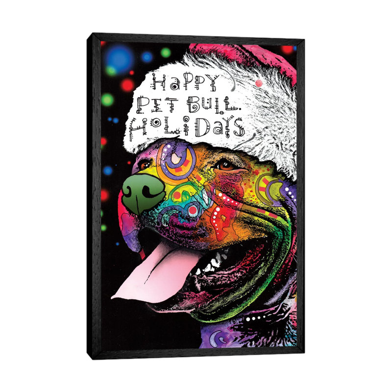 Christmas Pit Bull by Dean Russo - Floater Frame Print on Canvas, Black Framed, 66.04 cm H x 45.72 cm W