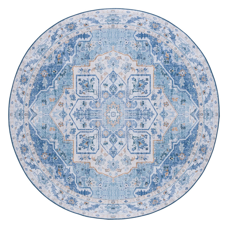 Sandin Oriental Power Loom Blue Area Rug, Round 122cm