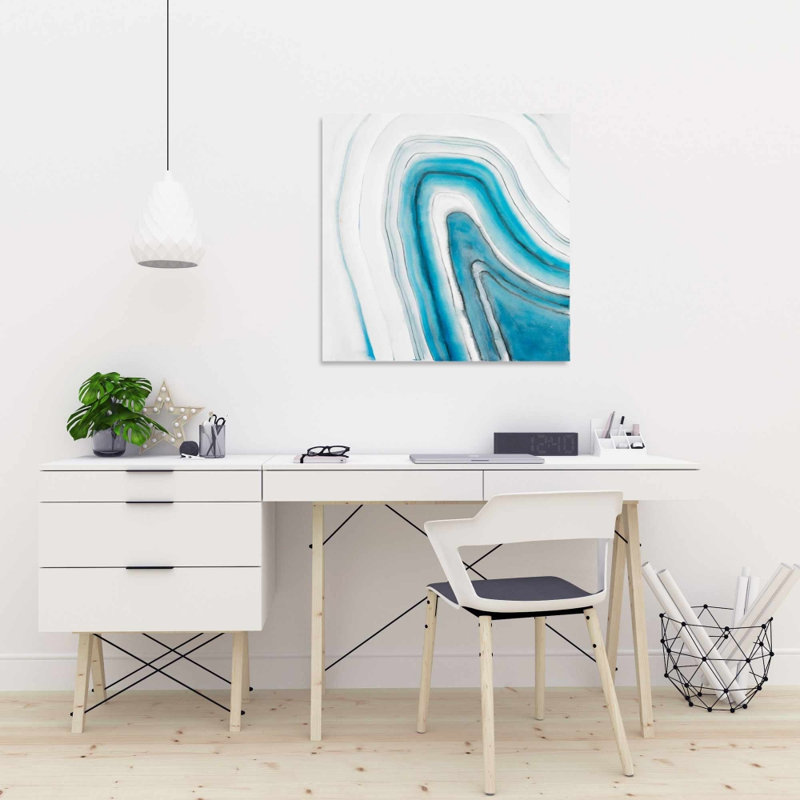 «Round Geode», toile abstraite bleue - décoration murale moderne, H 24 po x l 24 po