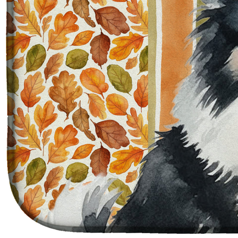 Black and White Pomeranian Heirloom Fall Dish Drying Mat