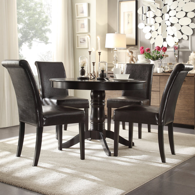 Alexa-Mae 4 - Person Pedestal Dining Set, Dark Brown