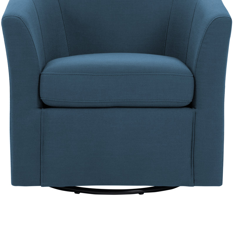 Aunna 78 Cm Wide Swivel Barrel Chair, Blue Linen Blend