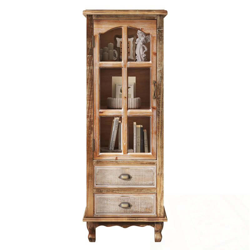 Armoire de rangement en bois avec porte découpée décorative et 2 tiroirs, Blanc ancien